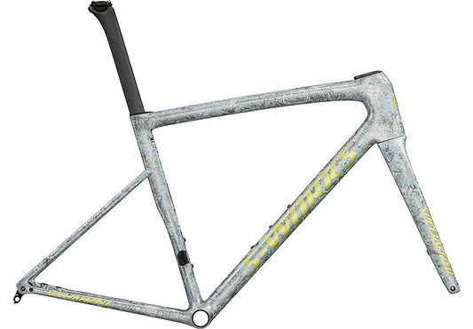Specialized tarmac sl8 S-Works frmset satin liquid silver / multi-color dry impasto / gloss team yellow tint 61 - Bicycle Warehouse